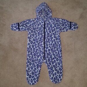 Blue Purple Leopard Print Fleece Hooded Footie Sleeper Baby Approx 9 Months